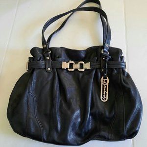 B. Makowsky Black Leather Double Handle Shoulder Hobo Tote Handbag